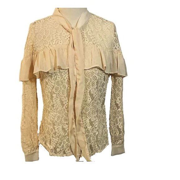 Flying Tomato Sheer Lace Long-Sleeves Ruffle Blouse - Picture 8 of 8